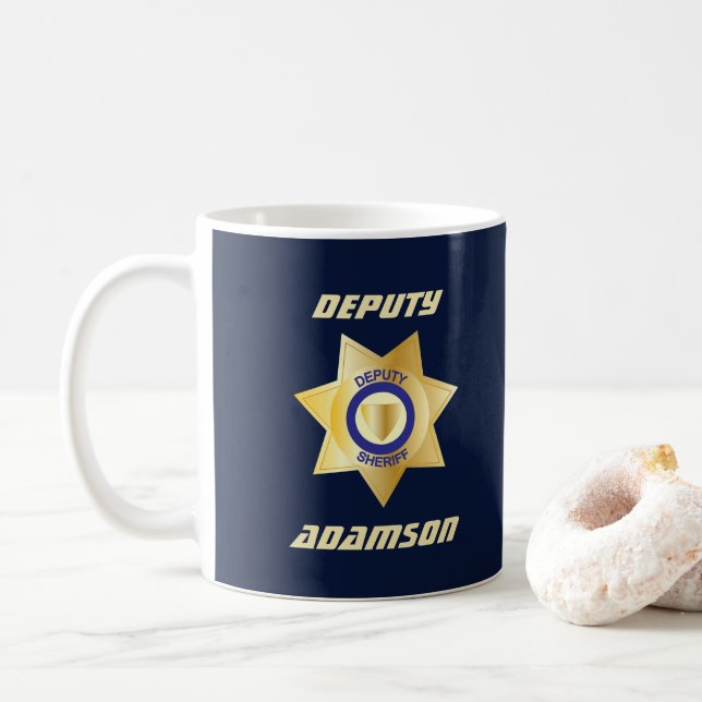 Mug Badge d'étoile d'or personnalisé du shérif adjoint (Avec donut)
