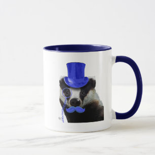 Mug Badger avec chapeau bleu et moustache