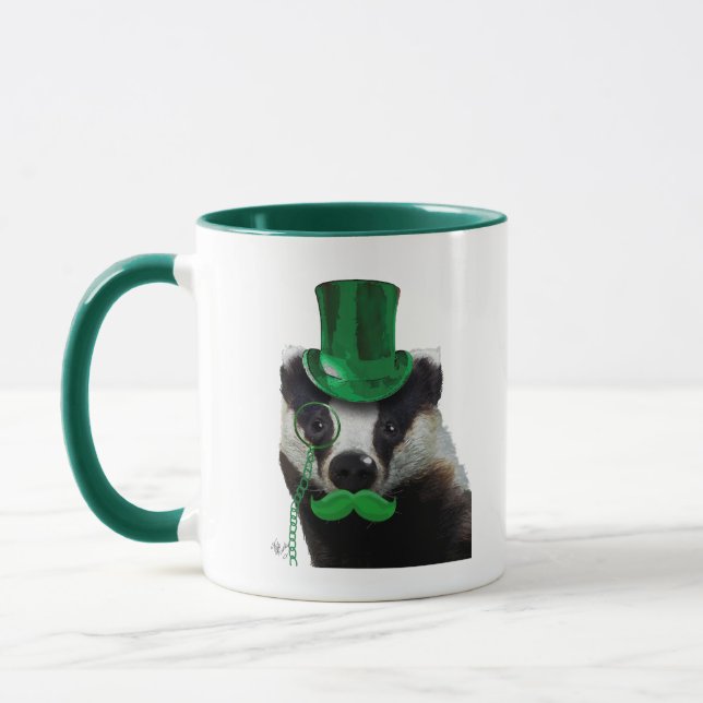 Mug Badger avec chapeau vert et moustache (Gauche)