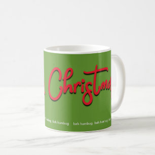 Mug Bah Humbug Joyeux Noël Rouge Script sur Vert
