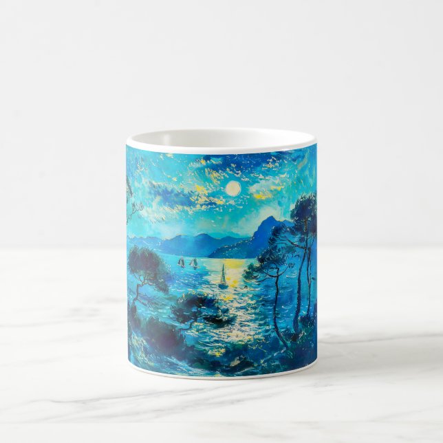 Mug Baie au clair de lune avec bateaux Nocturne impres (Centre)