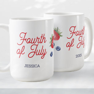 Mug Baies à l'aquarelle Écriture personnalisée 4 juill