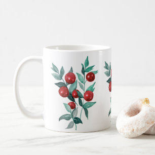 Mug Baies rouges festives aquarelle