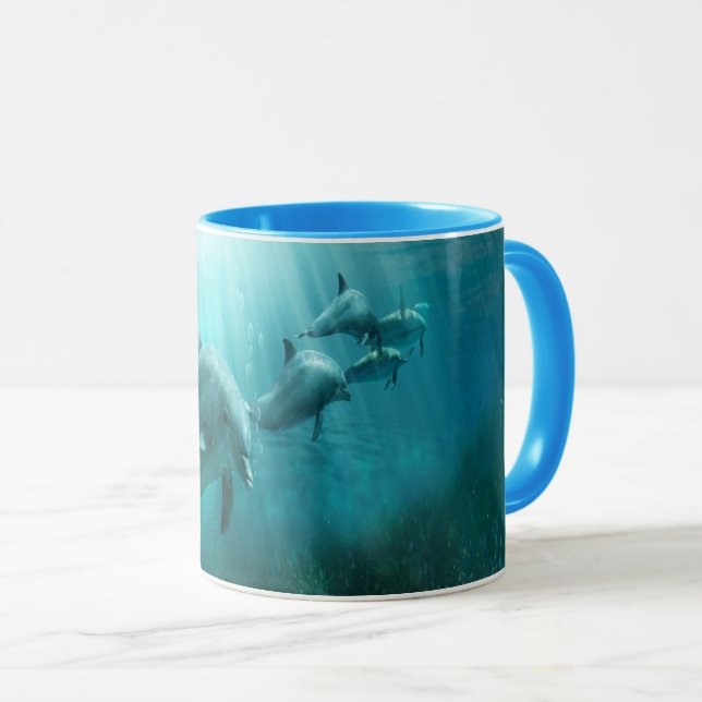 Mug Baignade des dauphins de l'océan vintage (Devant droit)