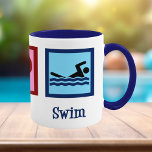 Mug Baignade mignonne - Baignade d'amour pour la paix<br><div class="desc">Un cadeau de baignade cool pour un maître nageur,  un entraîneur de natation,  ou quelqu'un de l'équipe de natation qui lit Peace Love Swimming. Il dispose d'un signe de paix,  d'un coeur et d'une personne dans une piscine bleue.</div>