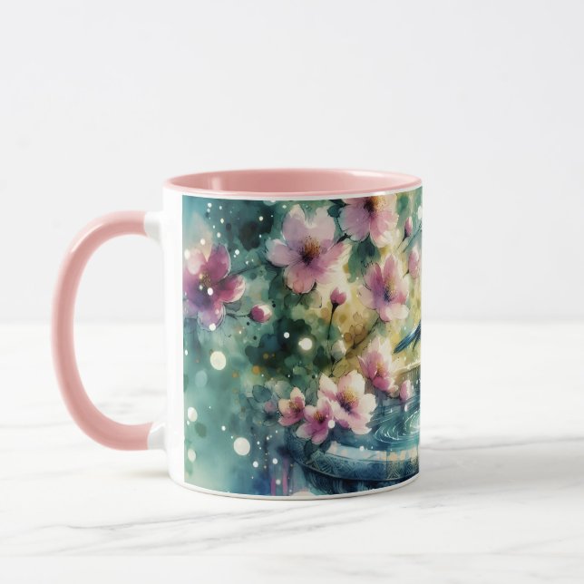 Mug Bain d'oiseau de printemps à l'aquarelle (Gauche)