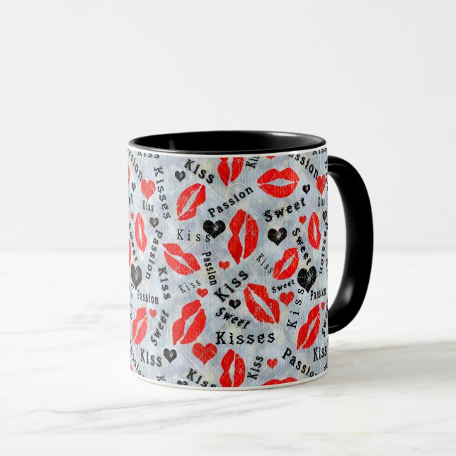 Mug Baise, lèvres rouges. (Devant droit)