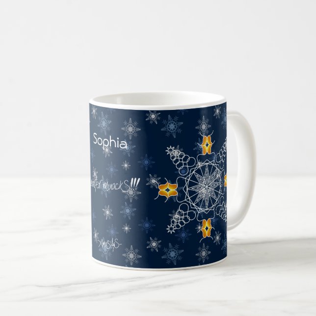 Mug Baiser de flocon chic hiver muackS!!!-Nom modifiab (Devant droit)