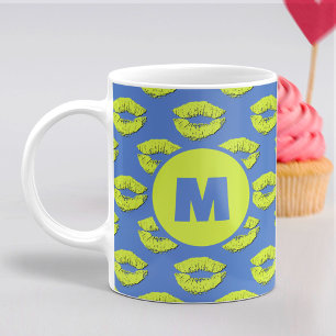 Mug Baiser de lèvres personnalisé bleu et vert XOXO