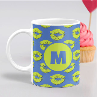 Mug Baiser de lèvres personnalisé bleu et vert XOXO