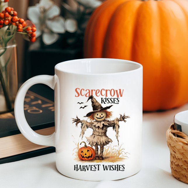 Mug Baisers à moissonneuse et souhaits de récolte Auto (Scarecrow Kisses and Harvest Wishes Vintage Autumn Coffee Mug)
