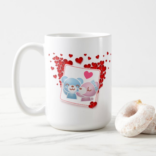 Mug Baisers avec coeur d'amour rouge tout autour (Avec donut)