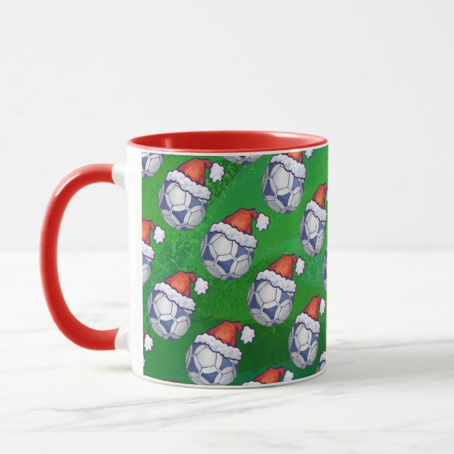 Mug Bal de soccer bleu et blanc sur vert (Gauche)