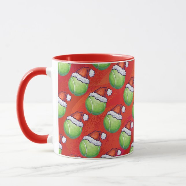 Mug Bal de tennis à Santa Hat Motif sur Rouge (Gauche)