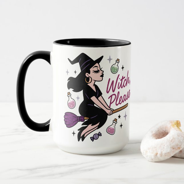 Mug Balai de sorcière moderne sassy Witch Please Desig (Avec donut)