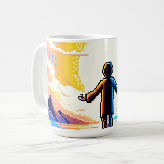 Mug Balance des mondes - Futuriste Pixel Art Tech (Devant gauche)