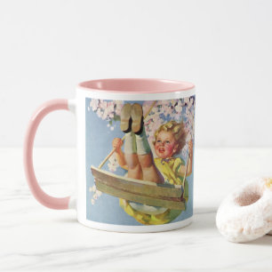 Mug Balançoire Vintage, Fille Se Balançant dans un Arb