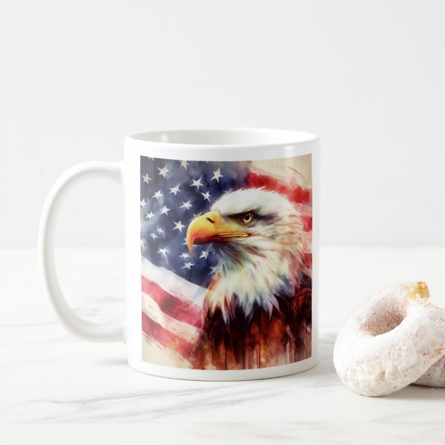 Mug Bald Eagle avec drapeau des États-Unis d'Amérique (Avec donut)