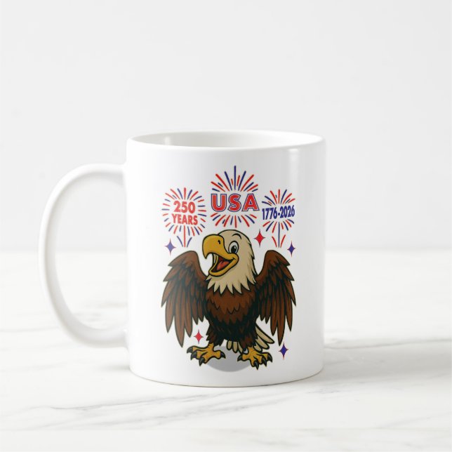 Mug Bald Eagle avec Fireworks - USA 250 ans 1776-2026 (Gauche)