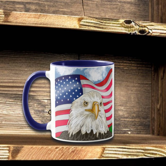 Mug Bald Eagle devant le drapeau américain Art patriot (Créateur téléchargé)