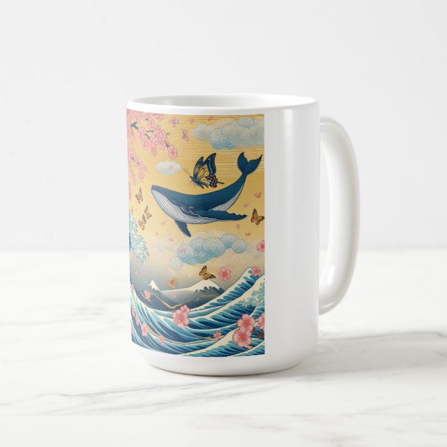 Mug Baleia Celestial entre Cerejeiras – Arte IA (Devant droit)