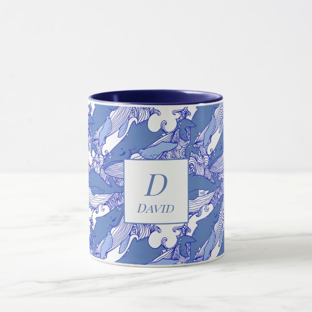 Mug Baleine à bosse bleu monochromatique personnalisée (Centre)