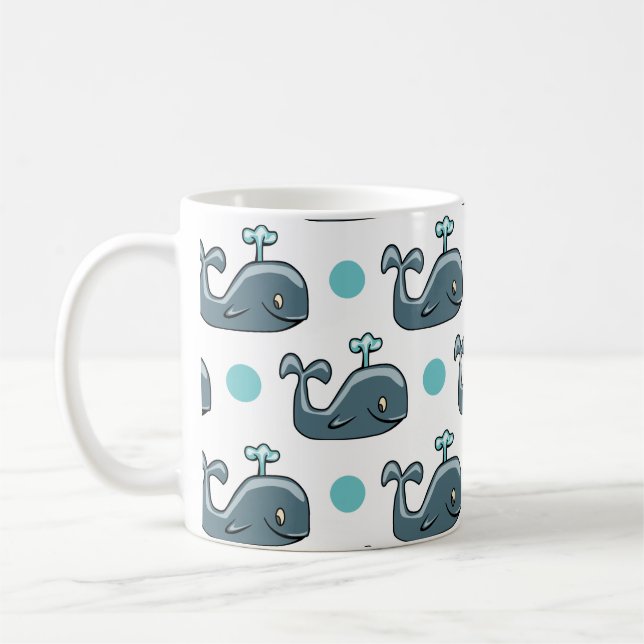 Mug Baleine à dessin gris, Pois bleus (Gauche)