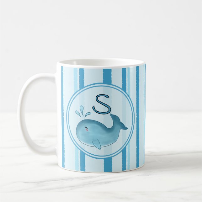 Mug Baleine Bébé Mignonne Rayures Bleues (Gauche)