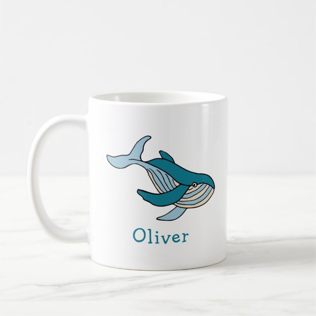 Mug Baleine bleue Océan Nom personnalisé (Gauche)