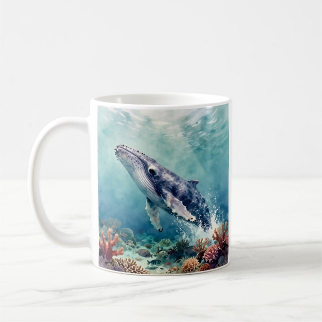 Mug Baleine bleue océanique et poème côtier (Gauche)