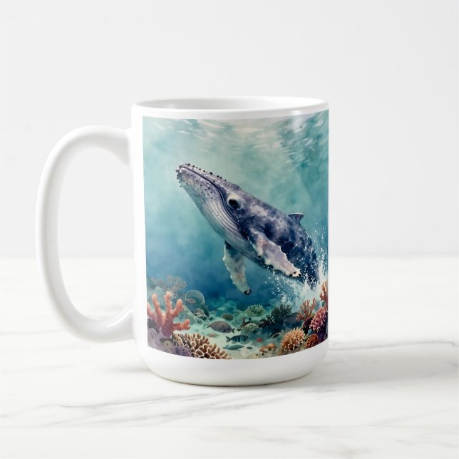 Mug Baleine bleue océanique et poème côtier (Gauche)