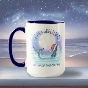 Mug Baleine Père Noël Mer Nautique Aquarelle Noël