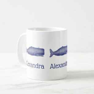 Mug Baleine stylisée vintage du 19e siècle #1 N Bleu