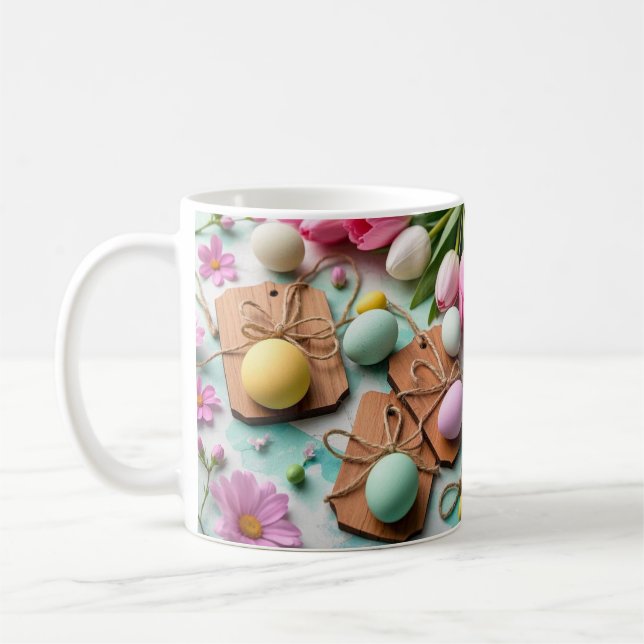 Mug Balises en bois rustique avec oeufs peints de Pâqu (Gauche)