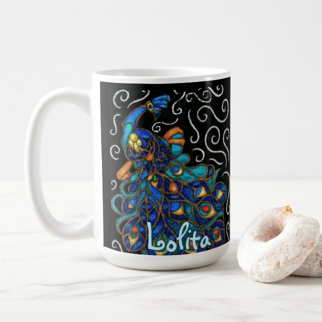 Mug Balle à paon à balais à balais Pastel Bird Personn (Avec donut)