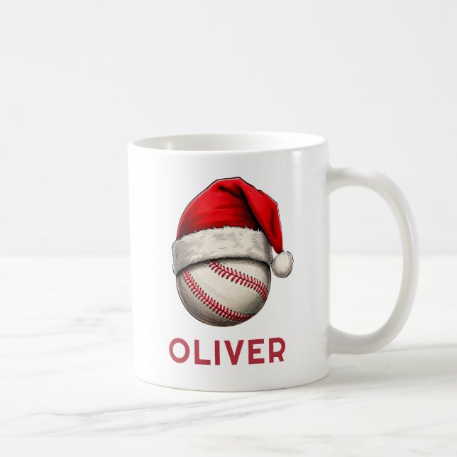 Mug Balle de Baseball Chapeau de Père Noël Rouge Nom N (Droite)