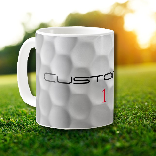 Mug Balle de golf blanche texturée avec nom et numéro  (Créateur téléchargé)