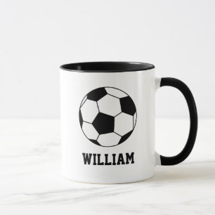 Mug Balle de soccer noir et blanc Ajouter votre nom