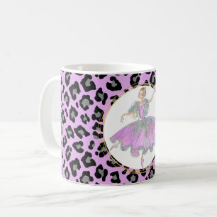 Mug Ballerina en rose sur motif de fourrure de léopard