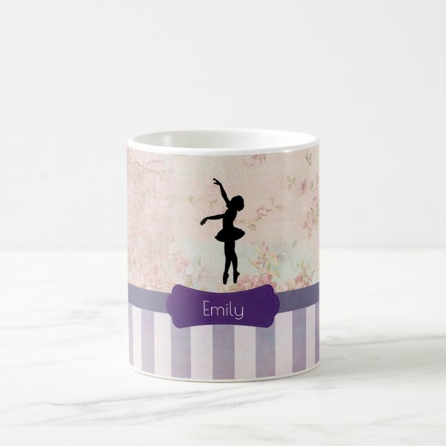 Mug Ballerina Silhouette sur Elegant Motif Vintage (Centre)