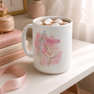 Mug Ballerine et Fleur de Muguet sur Fond Rose