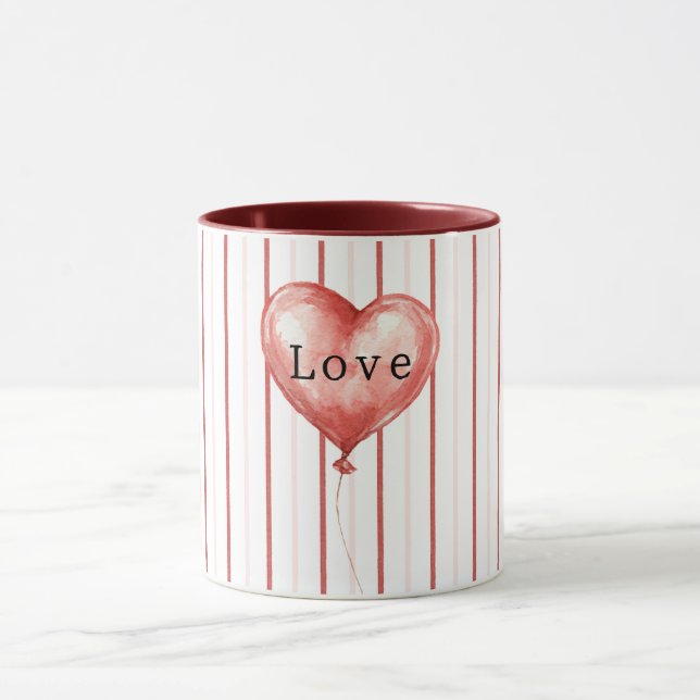 Mug Ballon en forme de cœur rouge rose blanc rayé (Centre)