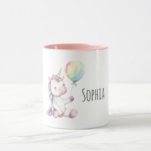 Mug Ballon Licorne Blanc Violet Nom (Centre)