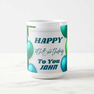 Mug Ballons Bleus et Verts 4ème Anniversaire Nom Perso