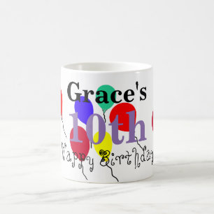 Mug Ballons de 10e anniversaire violets Nom à tout ÂGE