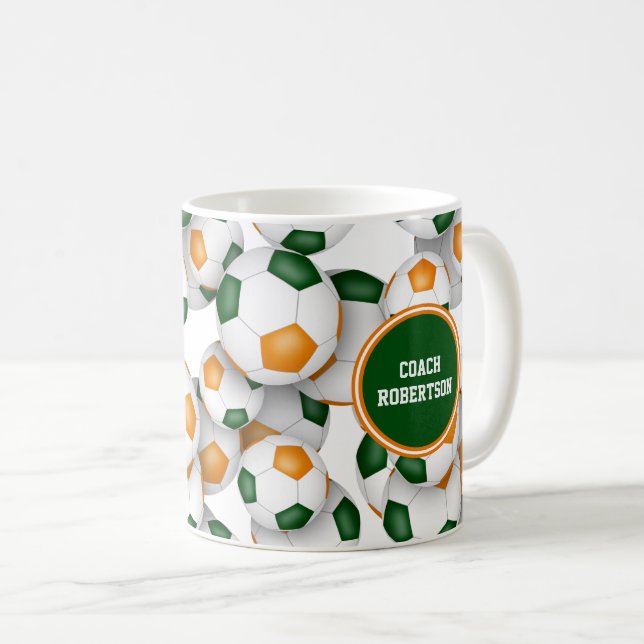 Mug ballons de football orange vert couleurs équipe ca (Devant droit)