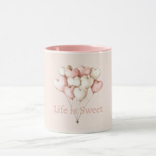 Mug Ballons en forme de cœur Crème Blanc Rose La vie e