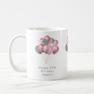 Mug Ballons parties scintillant rose et argent Joyeux 