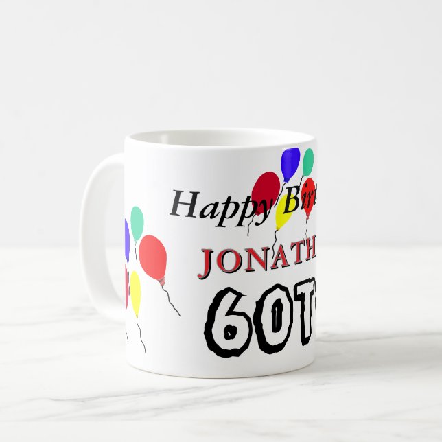 Mug Ballons pour les 60 ans Anniversaire Rouge Vert To (Devant gauche)