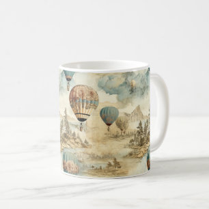 Mug Balloon vintage à air chaud dans un paysage serein